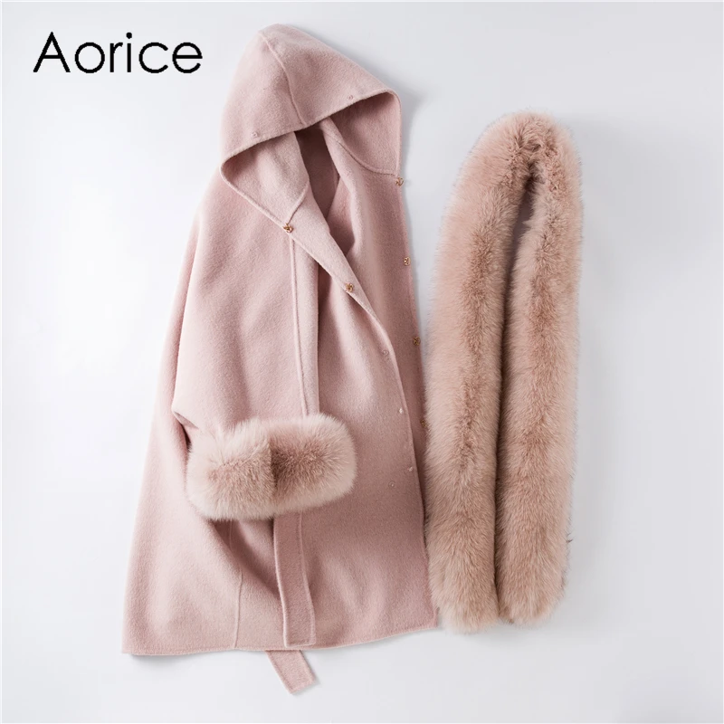 Aorice TX205603 женский свободный размер 90% натуральная шерсть мех 10% кашемировое зимнее пальто Леди Элегантный лисий мех шарф куртка пальто