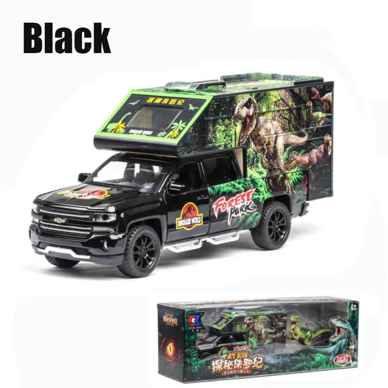 1/32 Diecasts& Toy Vehicles динозавр транспортная тележка Модель автомобиля со звуком и светом коллекционная машинка игрушки для детей подарок brinquedos - Цвет: black with box