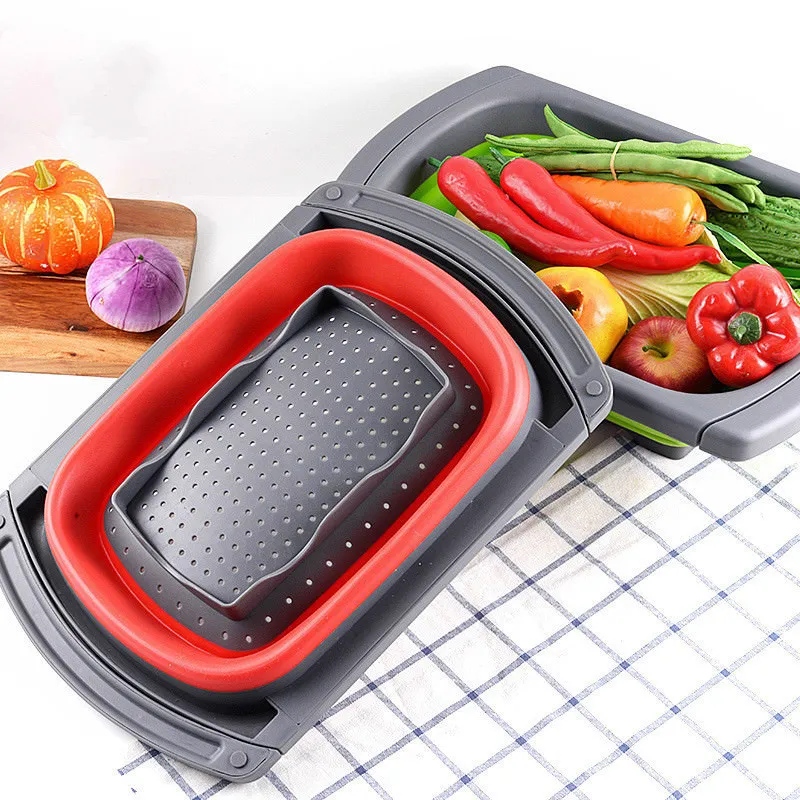 

Fruit Vegetable Washing Basket Kitchen Colander Foldable Strainer Collapsible Drainer Over The Sink Adjustable Silicone Tools