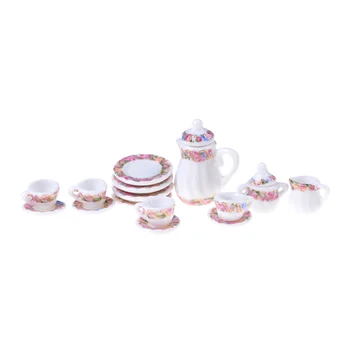 

New Mini 15pcs/lot Flower Patten Porcelain Coffee Tea Cups Ceramic Tableware Dollhouse Kitchen Accessories Pretend Play