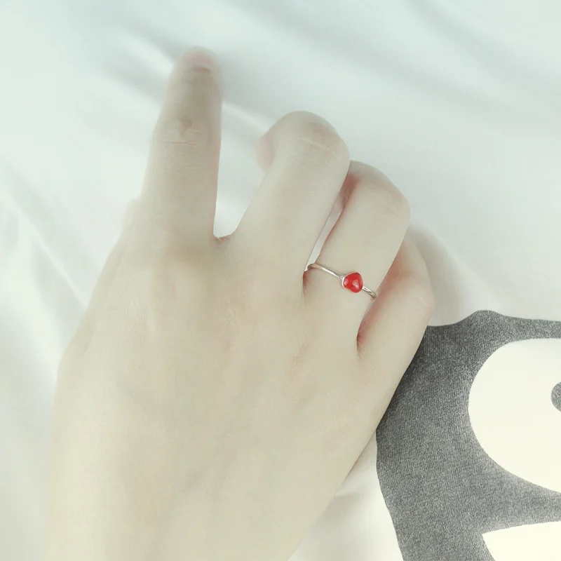 Женское коктейльное кольцо с красным сердцем из серебра 925 пробы|cocktail ring|fashion