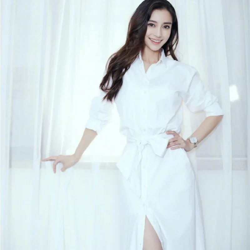 Стиль ANGELABABY Angelababy стиль знаменитостей длинный стиль похудение белая женская блузка платье