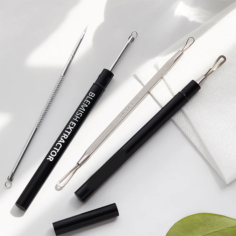 Agujas de eliminación de espinillas de doble cabeza, juego de agujas para eliminar puntos, corrector de acné, limpiador de poros de punto negro, herramienta para el cuidado de la piel