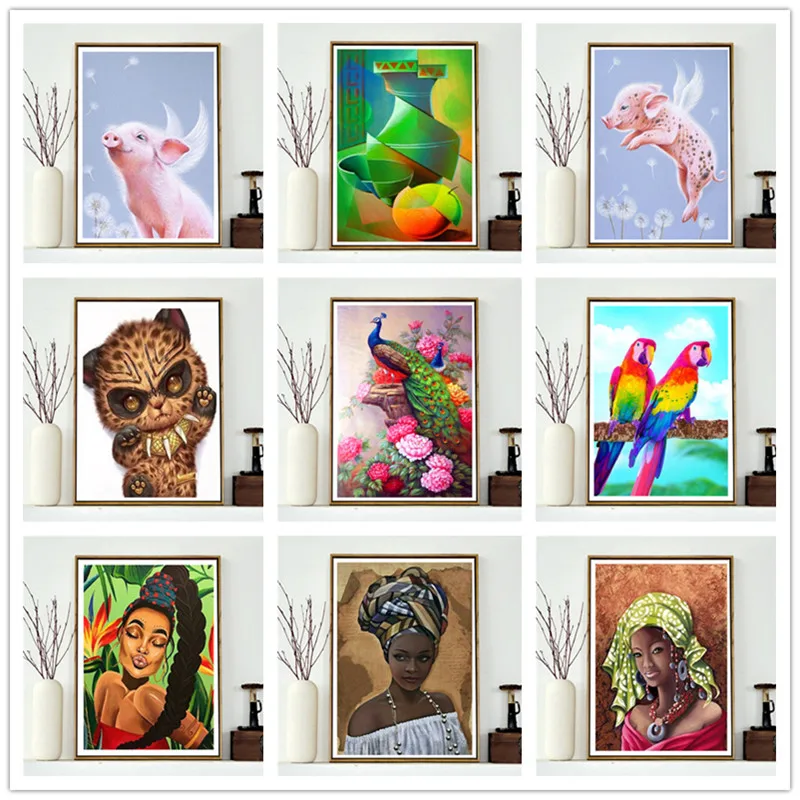 

5D DIY Diamond Painting Embroidery Full Round Diamond Animal Beauty Sticker Mosaic Painting Decoration