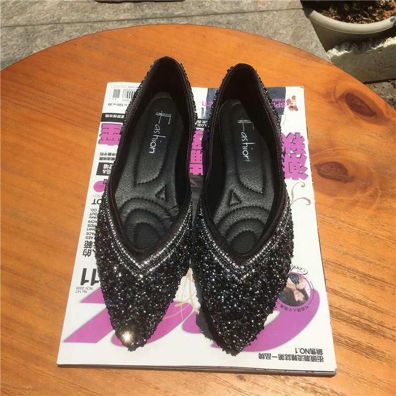 rhinestones women casual shoes fashion shiny ladies dress footwear pointed slip on female ballet flats mixed colors moccasins (3)