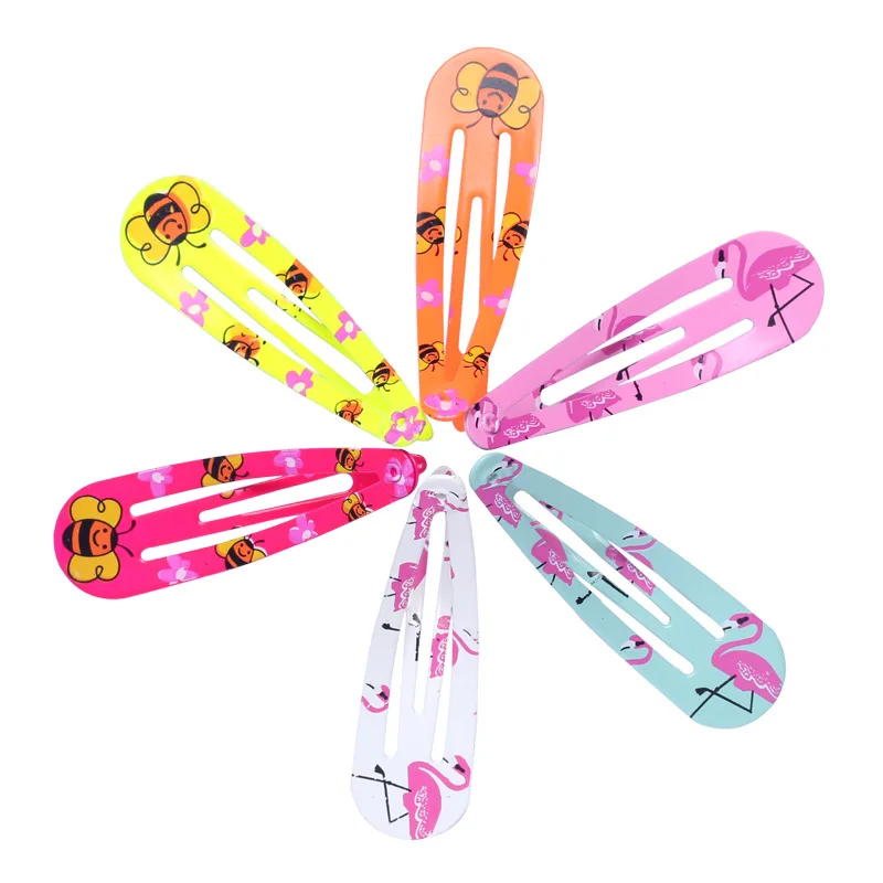 

2PCS Printed Snap Hair Clips Bee Flamingo Pattern Color Mixing Hairpins Cute Bobby Clip Girls Hair Accessories 5cm Barrette
