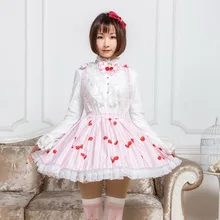 Милые Юбки принцессы в стиле Лолиты; принт вишни; плиссированная кружевная юбка средней длины с ремешком; кружевная короткая юбка; GZWY034