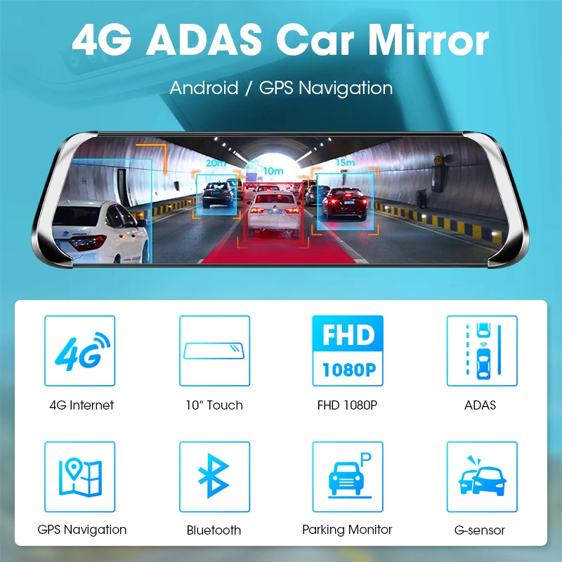 Jansite 1" DVR Dash камера Android Dash Cam зеркало заднего вида gps навигация видео регистратор ADAS/LDWS поток медиа 4 г сеть