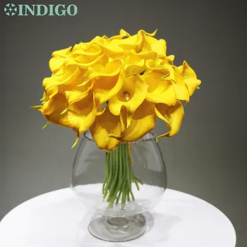 

INDIGO- 33 PCS/Lot -Mini Size PU Yellow Calla Real Touch Calla Lily Decorative Artificial Flower Wedding Flower Dropshipping