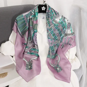 

90*90cm Squre Scarves Multicolor purple Printed Big Size Square Shawl Silk Scarf Unique Cotton Scarves Women Hijab Scarf New