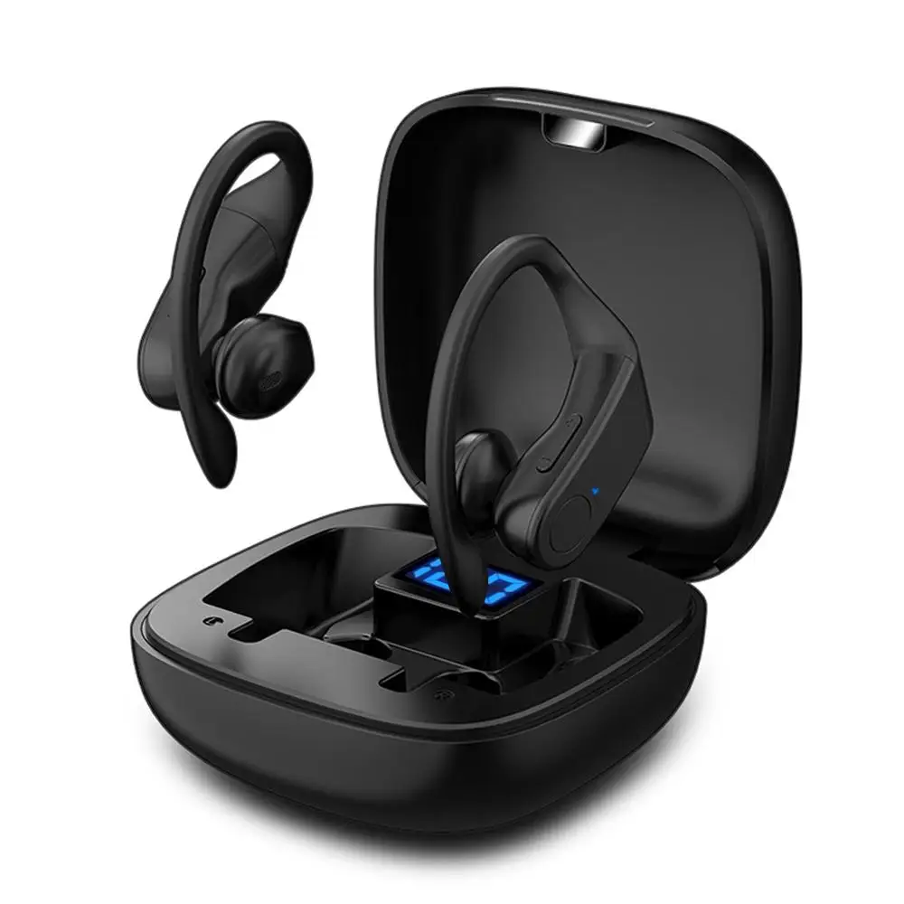 B10 TWS Bluetooth наушники беспроводные стерео наушники ушные крючки гарнитура спортивные ушные крючки настоящие Беспроводные наушники с микрофоном - Цвет: Черный