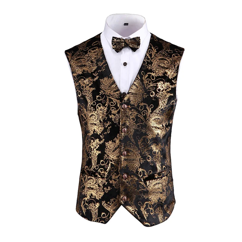 Gold Steampunk Sleeveless Vest Coat Men's Single Breasted V Neck Waistcoat Gold Silver Red Business Wedding Party Man Vests 5xl