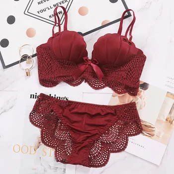 

Sexy Lace Bra And Panty Set For Women Underwear Lingerie Bra Sets Ladies Cotton Panties Deep V Garter Brief Push Up Sleepwear