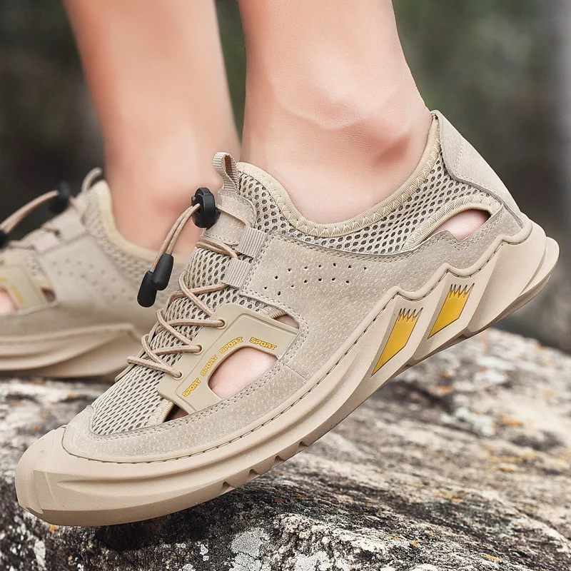 summer mesh sandals closed toe for men breathable fashion designer mens non slip shoes