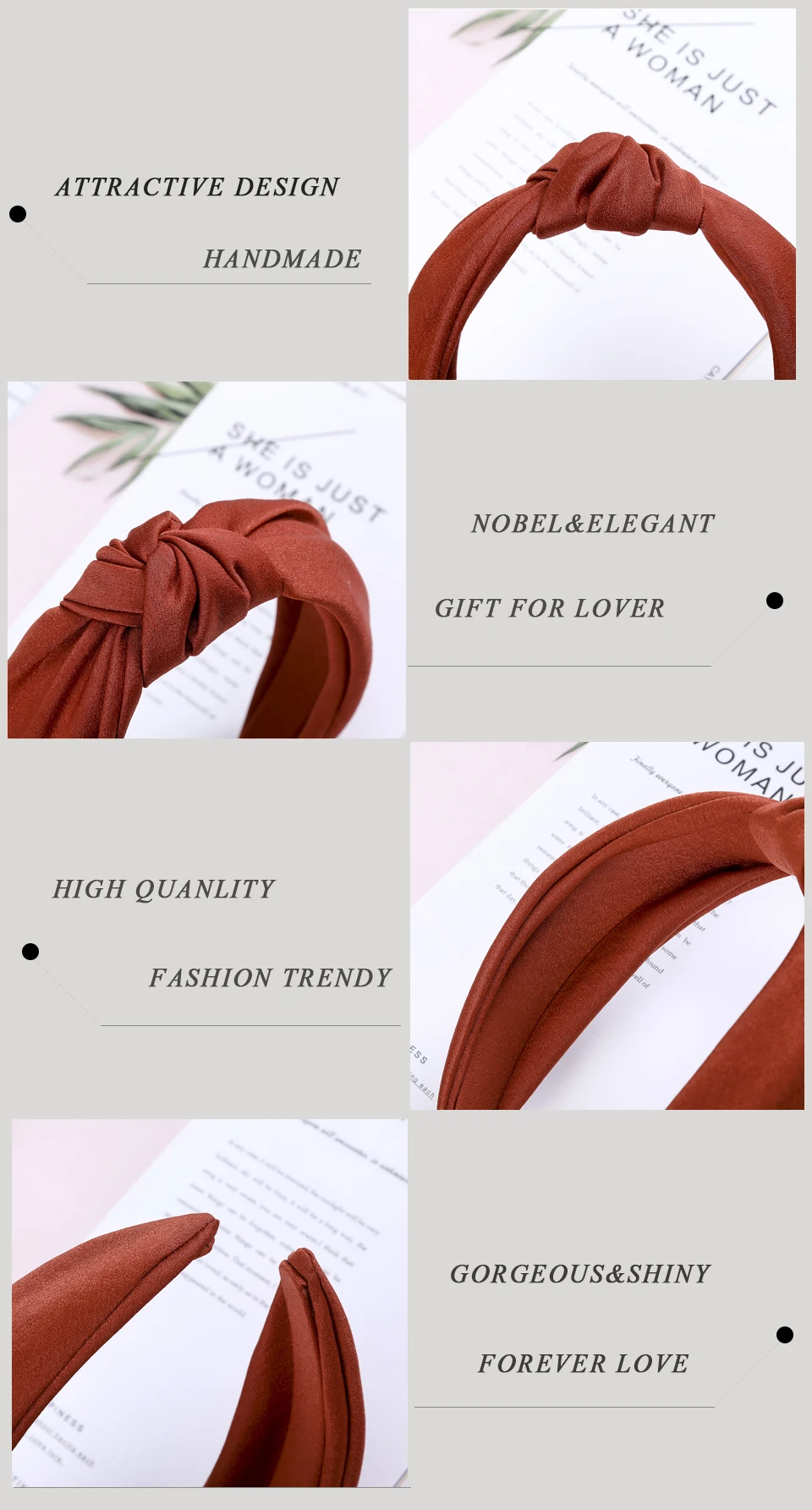 AWAYTR Fashion Satin Girls Hair Accessories For Women Solid Color Knotted Headband Wide Bezel Hairband Girls Hair Hoop Haarband