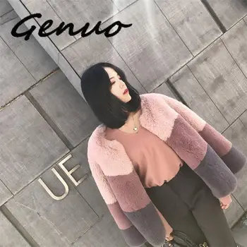 

Small Fresh Temperamental Fur Coat OLGITUM Winter Soft Imitation Rabbit Short Color Matching Fur Outwear Mujer Female Jacket