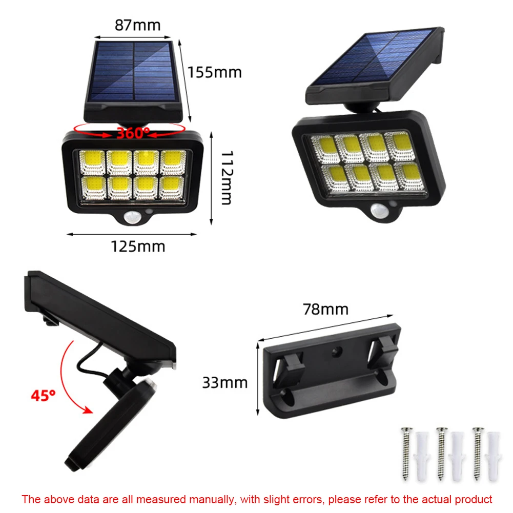 Solar da Parede ao ar Sensor de Movimento à Prova Luz com 160cob para Jardim Livre Dwaterproof Água Jardim Varanda Gramado Dentro Luz 1 Luminárias de parede externas