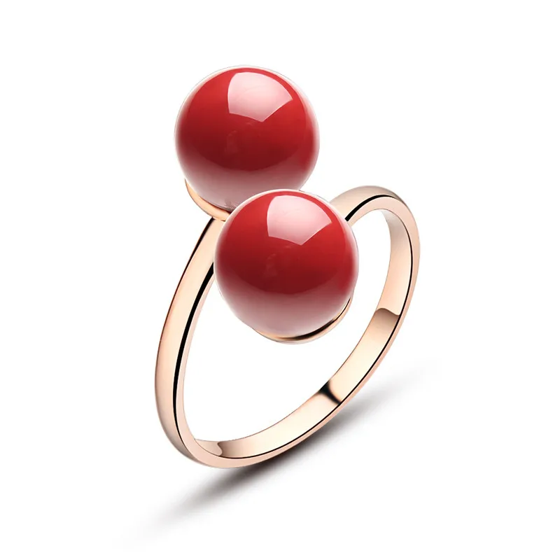 Женское кольцо с двойным шариком KCALOE регулируемое красное искусственным