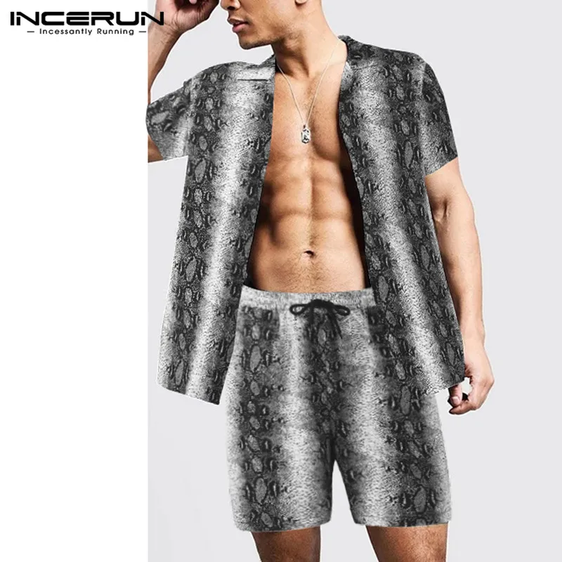 Shirt Shorts Mens Suit Men-Sets INCERUN Fashion Summer Vacation Streetwear Hawaiian