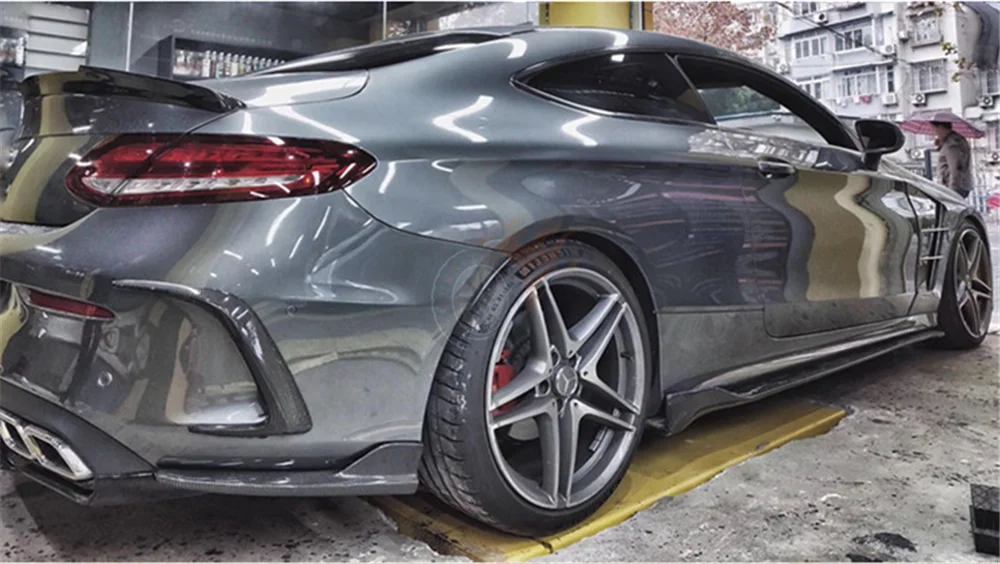 FD Стиль углеродного волокна сплиттер для Mercedes W205 C Класс C200 C260 C63 AMG 4DR Sedan2016- FD вид задний угловой бампер спойлер