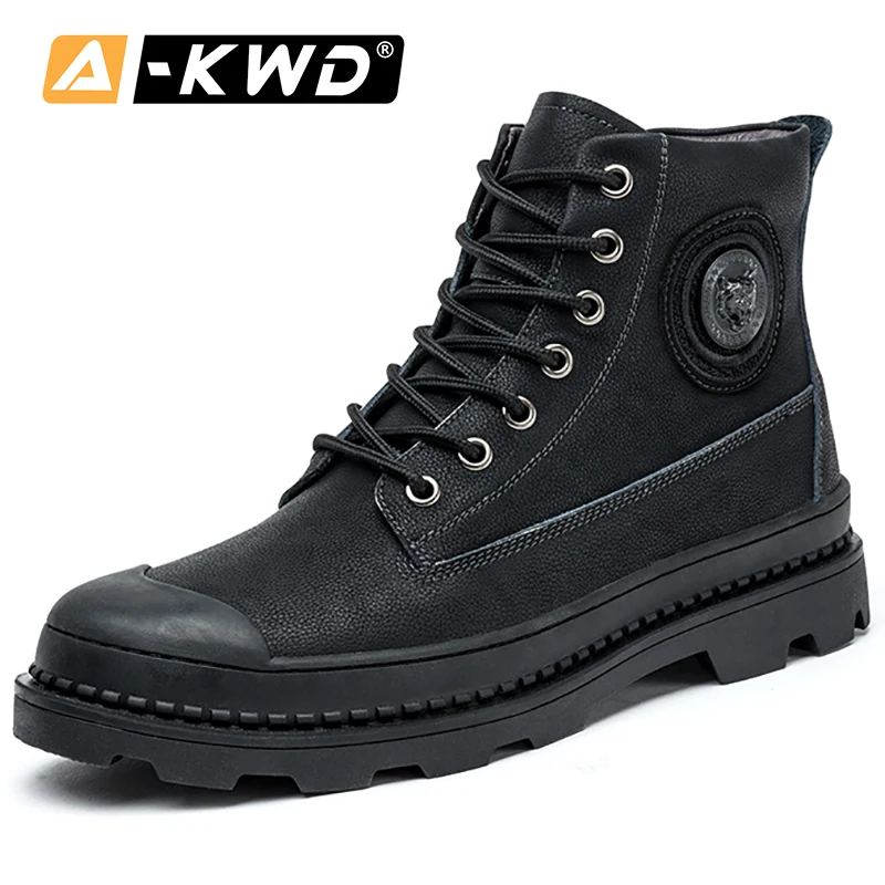 

New High Tops Single Sneakers Men Casual Fur Men Winter Boots Fashion Black Tooling Shoes Male Leather Autumn Thick Bottom Boots