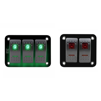 

2 Pcs 12V 24V Switch Panel:1 Pcs 3 Gang Toggle Rocker Green LED Light on Off Car Marine Boat & 1 Pcs 2 Gang Red Rocker Circuit B