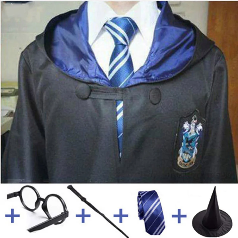 Ravenclaw Set2 Ravenclaw Potter, маскарадные костюмы робы, накидка Поттера, волшебный плащ Гриффиндор Слизерин, Hufflepuff, одежда для костюмированной вечеринки для детей и взрослых, подарок - Цвет: Ravenclaw Set2