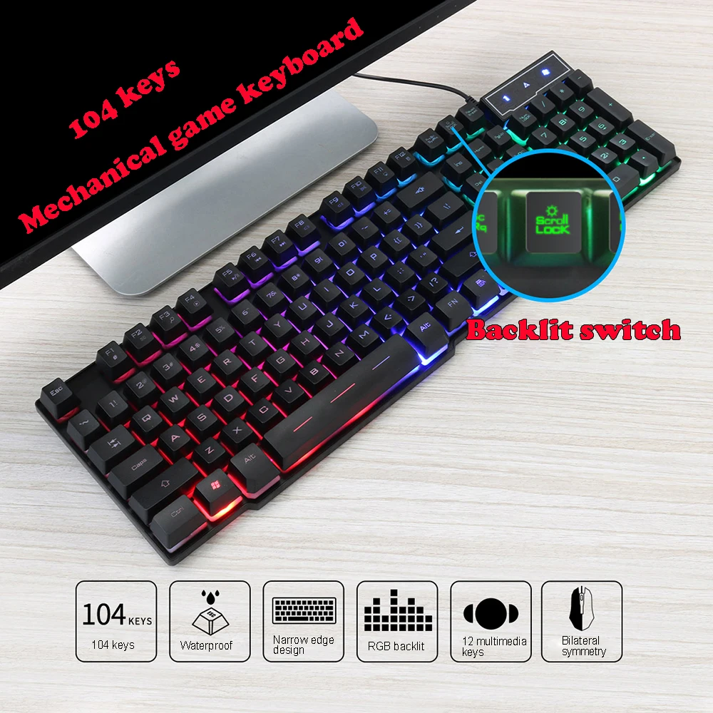AK600 игровая клавиатура с 104 клавишами механическая RGB подсветкой для ПК ноутбука