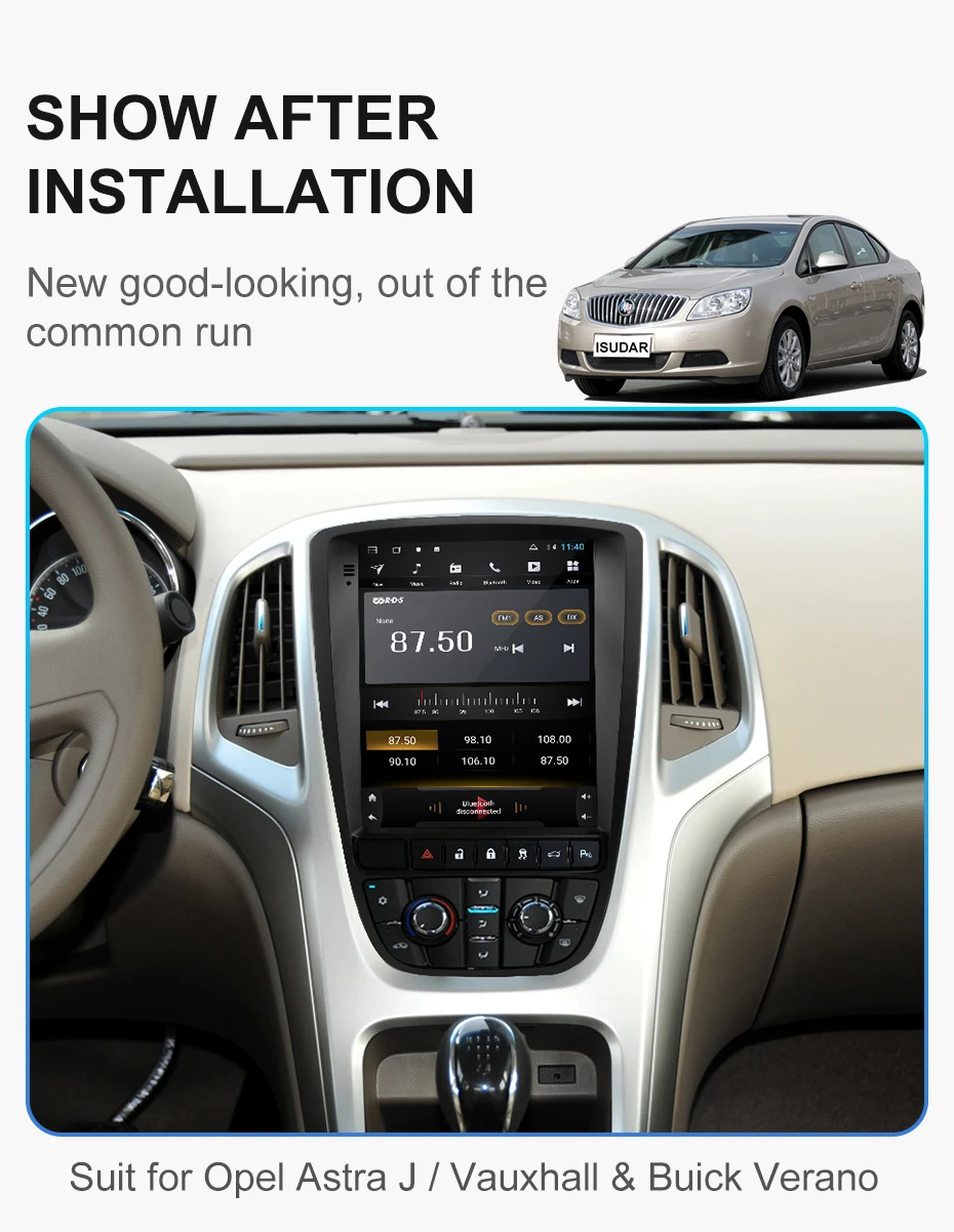 Android para Opel Gps do Carro Isudar Vertical Rádio Auto - Vauxhall Astra j Buick Verano 2009-2020 Multimídia 64 4g Rom Ram gb H53 1 Din 6 Isudar H53 Vertical 1 Din Rádio Auto