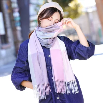 

Female Foulard Hijab Winter Scarf Head Scarves Pashmina Shawls Tassels Scarves Long Soft Women Scarf Plaid Cashmere 200cm*70cm
