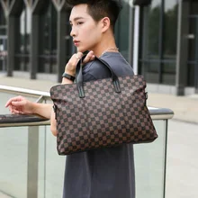 Hot Plaid Business Hand Bag Pu Leather Men's Briefcases Verticle Shoulder Bag Women Business Notebook Bag Laptop Bags for Men
