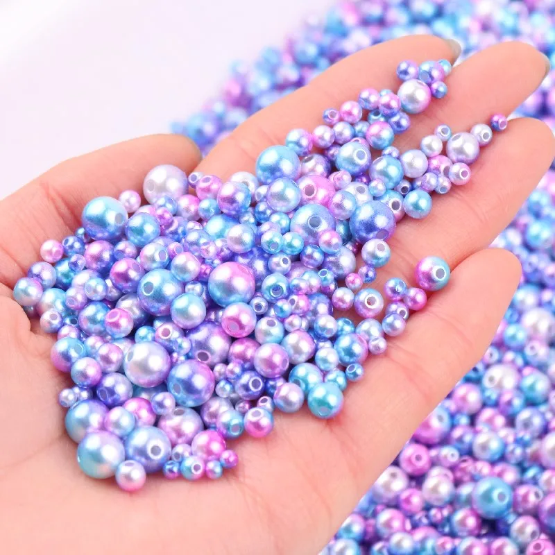 Gradient Mermaid Pearls Beads Multi Size 3mm 4mm 5mm 6mm 8mm Round ABS Imitation Pearl With Hole For DIY Jewelry Bracelet Craft
