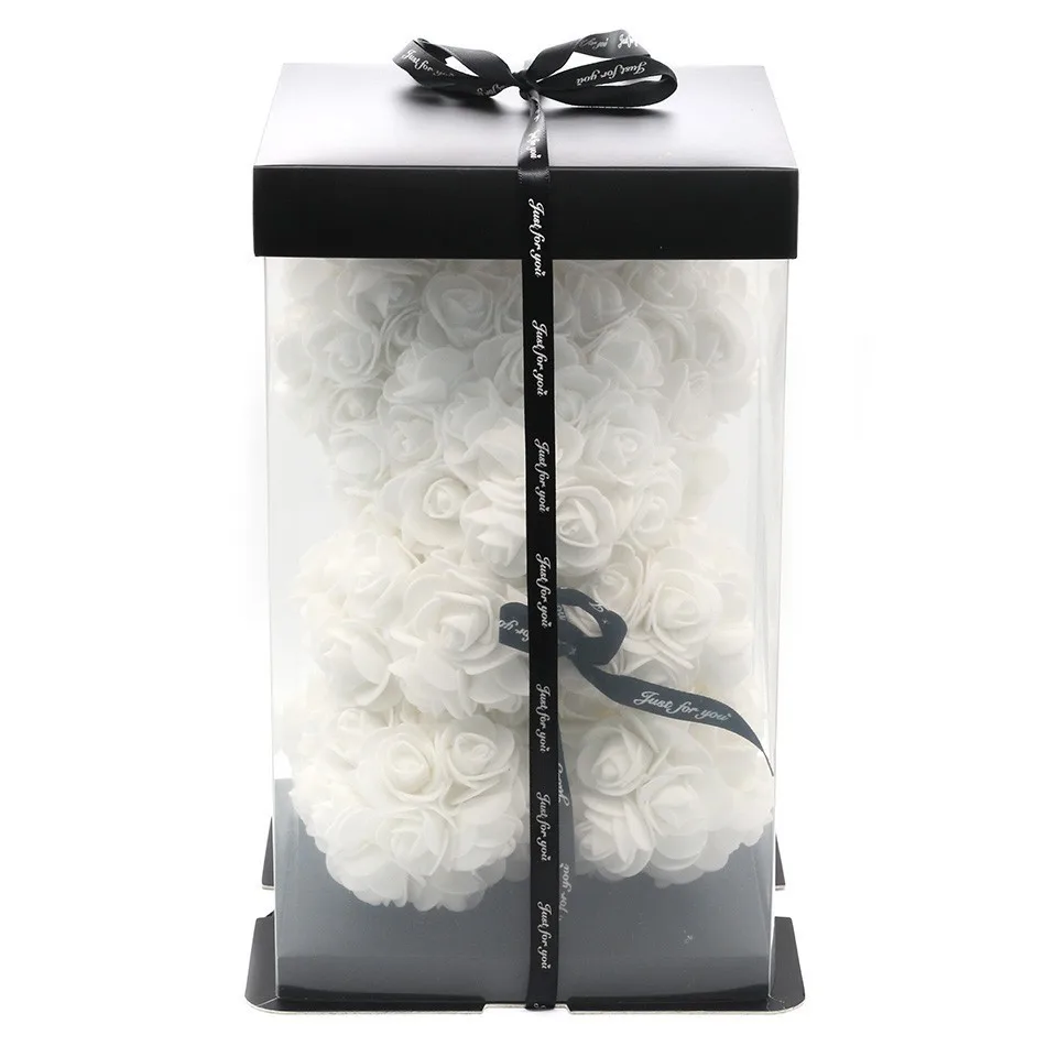 25cm white with box Новинка 25 см Плюшевый цветок розы упаковка для подарка с медведем коробка Свадебное Рождественское украшение день Святого Валентина подарите подруге Gif - Цвет: 25cm white with box