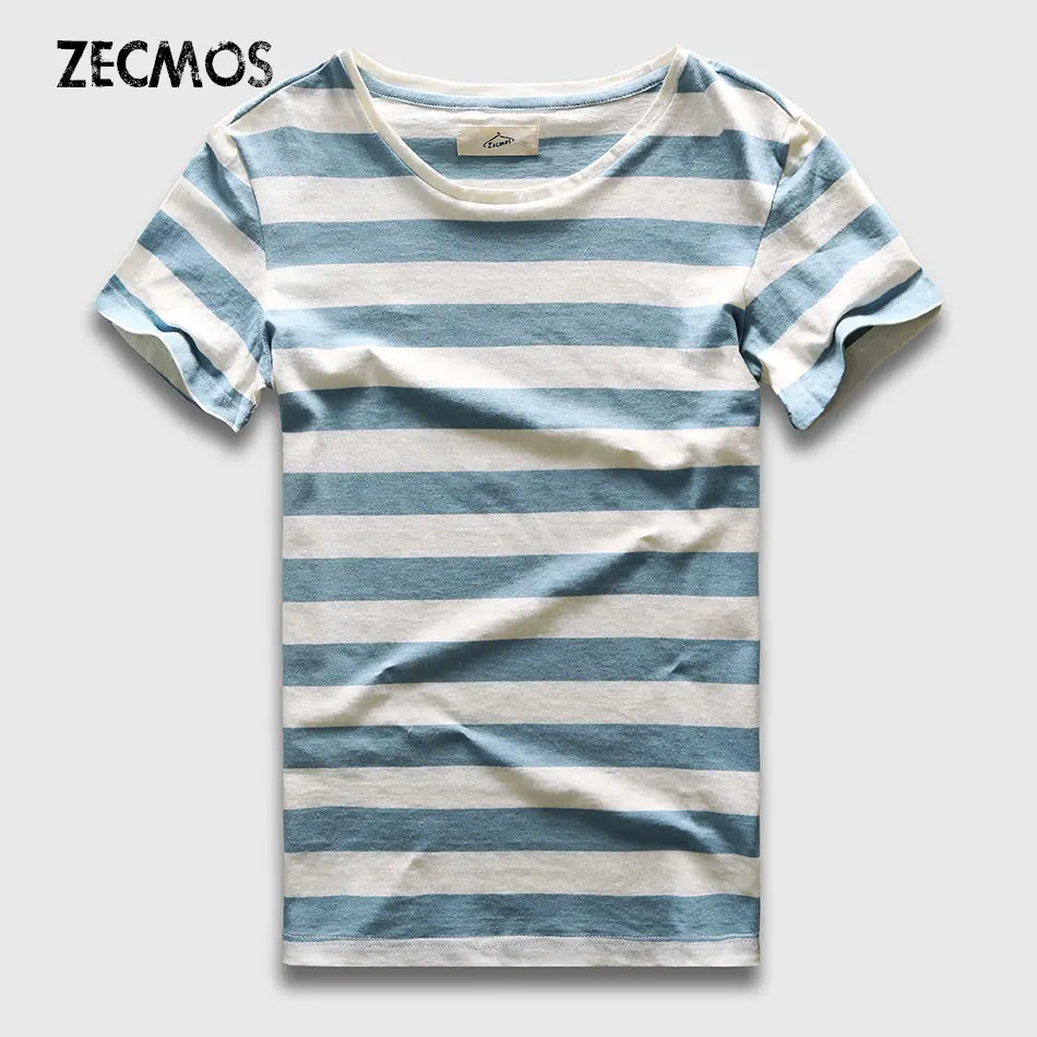 Мужская полосатая футболка Zecmos модная облегающая с круглым вырезом и короткими