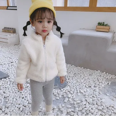 Новое зимнее плюшевое теплое пальто для маленьких девочек Теплая Флисовая осенне-зимняя куртка зимний комбинезон, От 1 до 5 лет Детское пальто на молнии, верхняя одежда детская одежда - Цвет: White