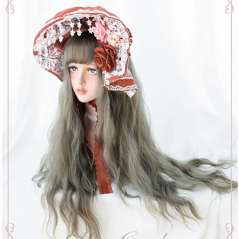 

LUPU 30" Long Wavy Wig With Bangs Cute Cosplay Lolita Wig Cyan Gray Synthetic Wigs For Women American African Heat Resistant