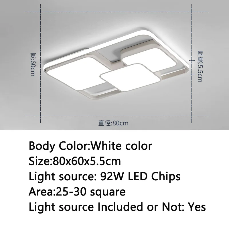 white 80x60x5.5cm Потолочный светильник светодиодный Прямоугольный светильник для гостиной современный минималистичный потолочный светильник для зала - Цвет абажура: white 80x60x5.5cm