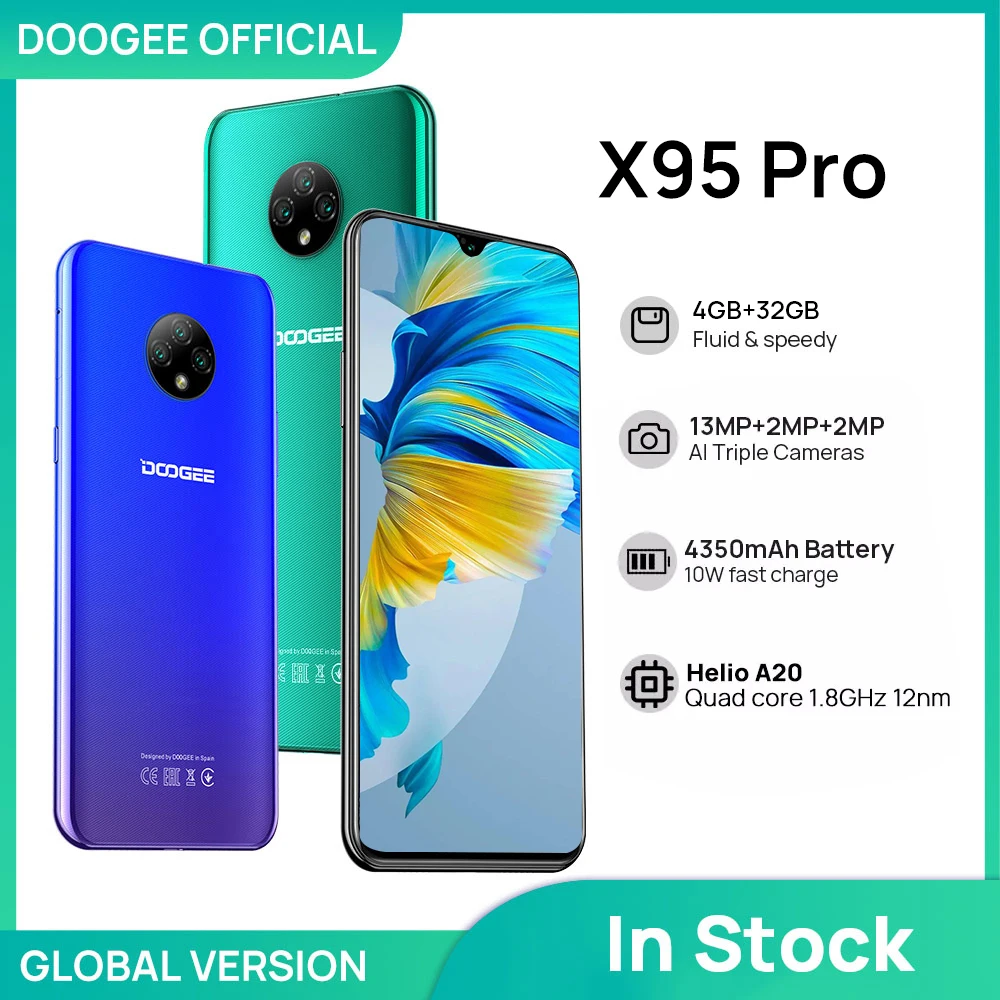 Sale DOOGEE X95 Pro Helio A20 4GB RAM+32GB ROM 13MP Triple Camera 4350mAh 6.52'' SmartPhones Mobile Phone Android10 OS 4G-LTE