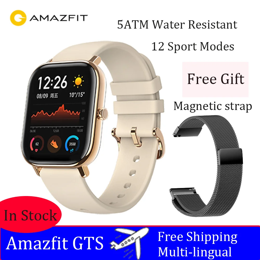 Amazfit GTS Смарт водонепроницаемый дизайн спортивные часы глобальная версия 14 дней батарея управление музыкой ios Android Новинка - Цвет: Desert Gold-strap