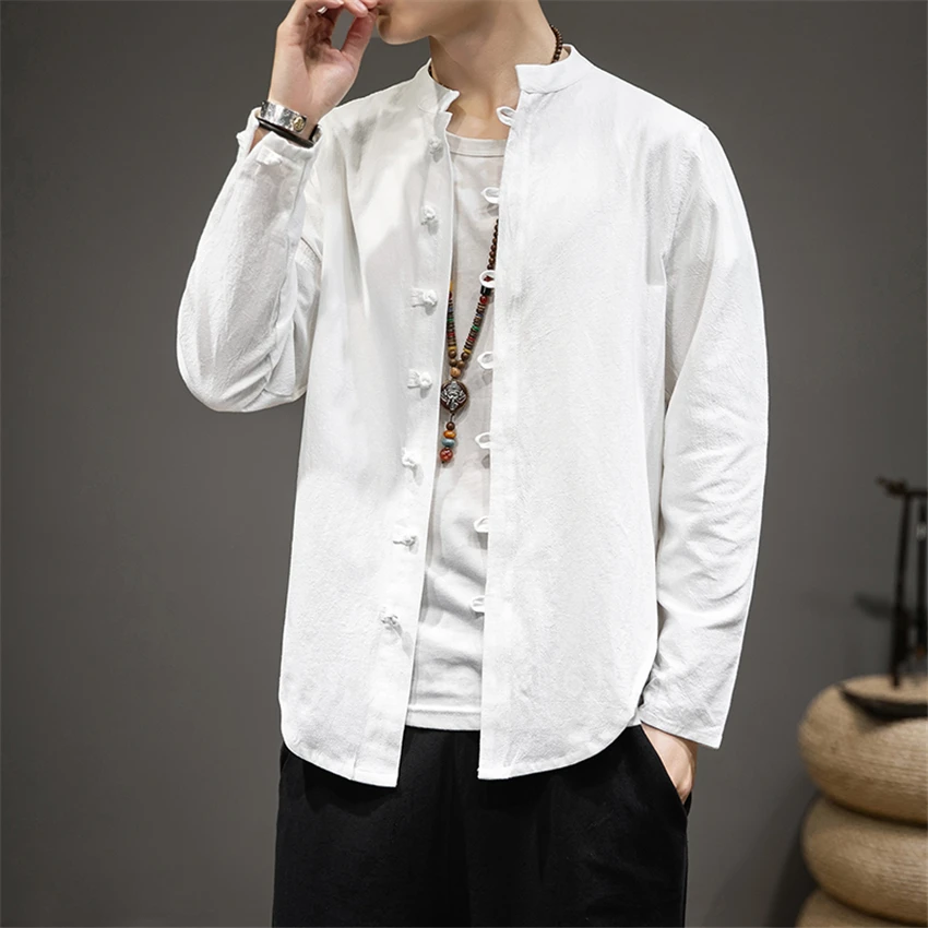 Men Casual Oriental Wingchun Kung Fu Tai Chi Linen Shirts Chinese Style Traditional Tops Vintage Plus Size Coats Tang Suits