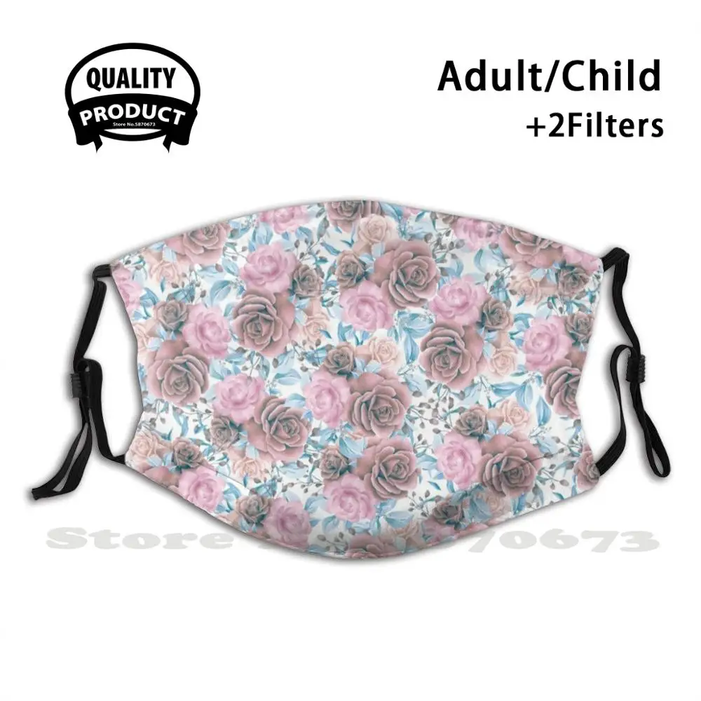 

Autumn Funny Cool Cloth Mask Autumn Leaves Faded Flowers Roses Pattern Fadedcolors Pastel