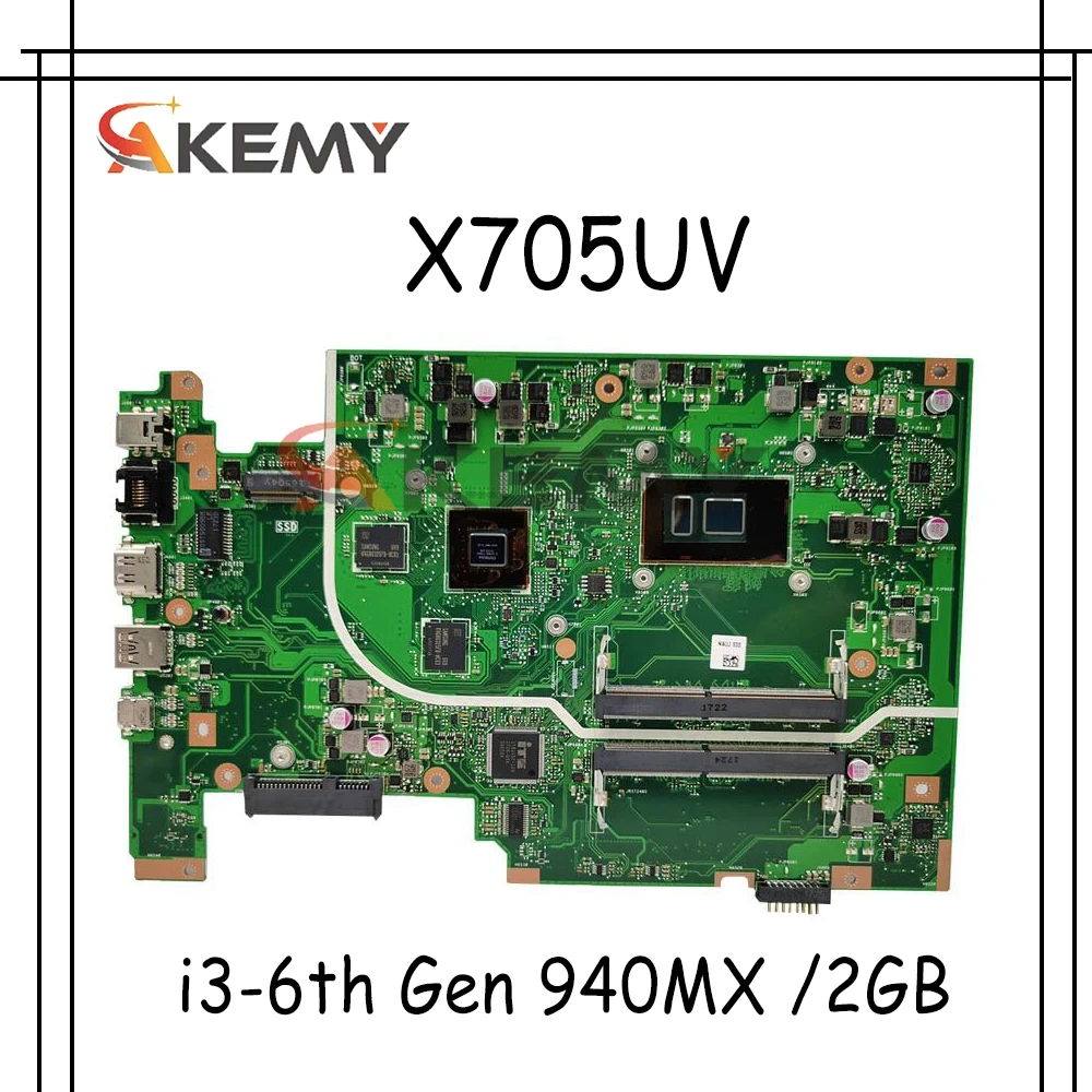 Akemy X705UQ Материнская плата Asus Vivobook 17 X705U X705UV X705 ноутбука испытания i3-6th Gen 940MX /2 ГБ |