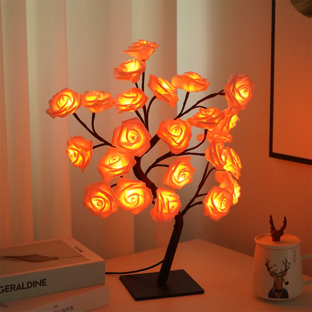 LED Rose Flower Tree Lights USB Table Lamp Fairy Maple Leaf Night Light For Home Party Xmas Christmas Wedding Bedroom Decoration | Лампы и