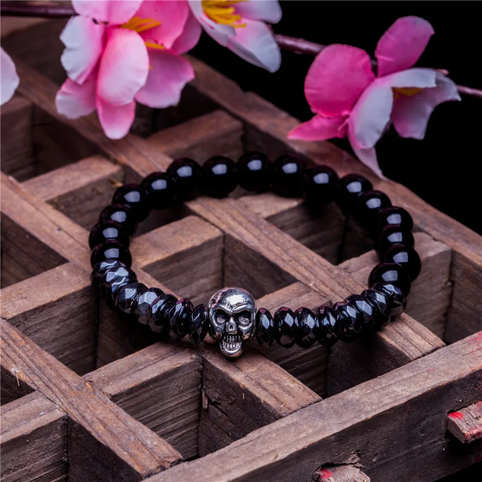 Черный лавовый браслет с круглыми бусинами из натурального камня для женщин