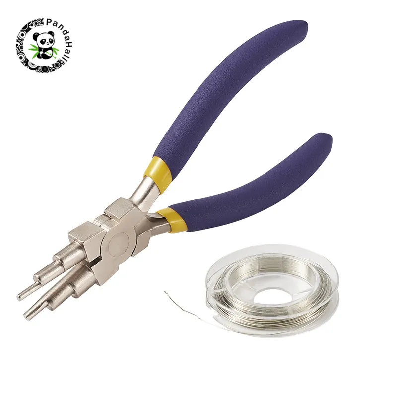 

pandahall 1 Set DIY Jewelry Tool Sets with Carbon Steel Round Nose Pliers and Copper Jewelry Wire Mixed Color 14.5x7.9x1.3cm
