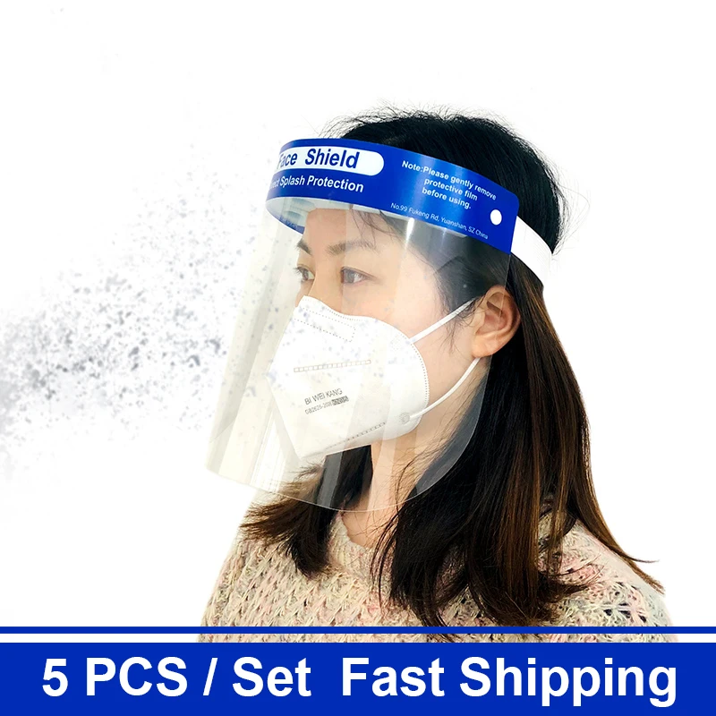

5Pcs Fast shipping Protective Face Shiled Hight light transparent PET anti-fog Face Shield Safety Splash-proof Face Shield