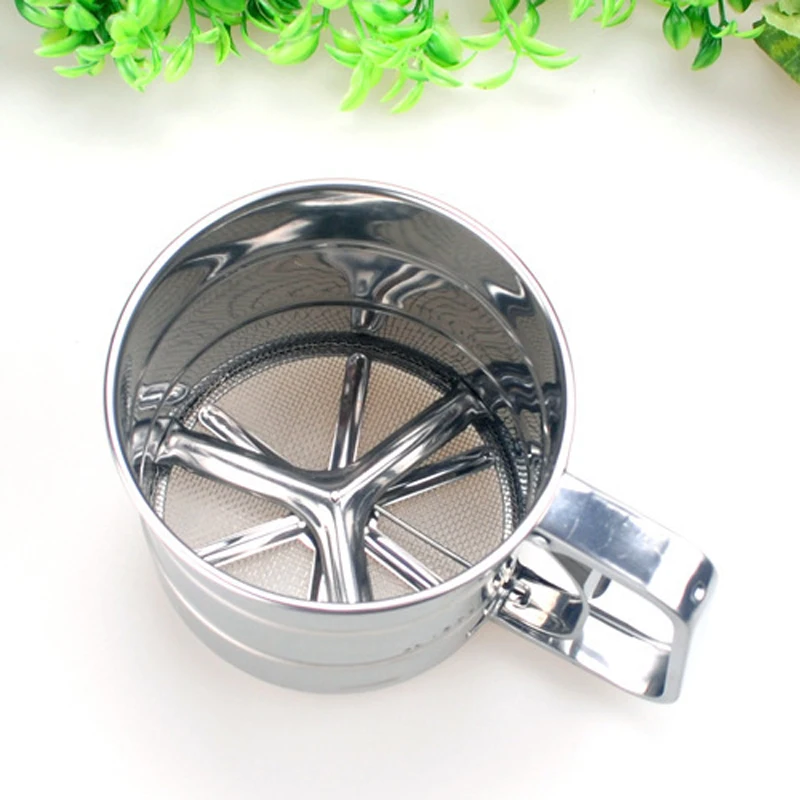 Stainless Steel Shaker Sieve Cup Mesh Crank Flour Sifter With Measuring Scale For Flour Icing Sugar