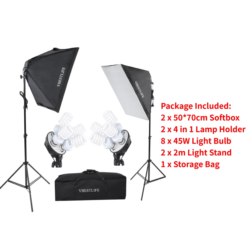 Bundle B Professional Photography Kit Lighting Equipment Soft Light Umbrella Softbox Bulb Holder Light Bulbs Backdrops Photo Studio Kits - Цвет: Bundle B