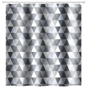 

BBSET Abstract Geometric Pattern Triangle Printing Shower Curtain Sets Bathroom Decor Waterproof Washable Rideau De Douche
