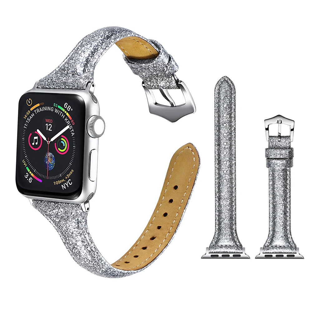 Высококачественный сменный ремешок для часов Apple Watch 5, 4, 3, 2, ремешок 44 мм, 40 мм, 42 мм, 38 мм, тонкий яркий кожаный ремешок для iWatch